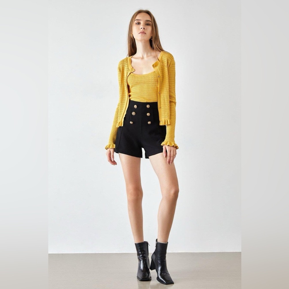 J.ING Jing High Waisted Black Shorts with Buttons NWT